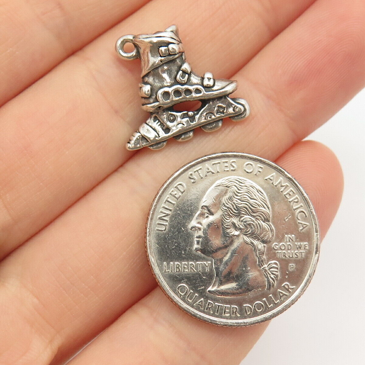 925 Sterling Silver Vintage Roller Skate Charm Pendant