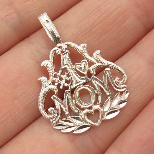 925 Sterling Silver Vintage "Mom Number 1" Ornate Pendant