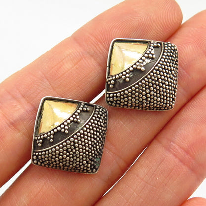 925 Sterling Silver 2-Tone Dots Design Stud Earrings