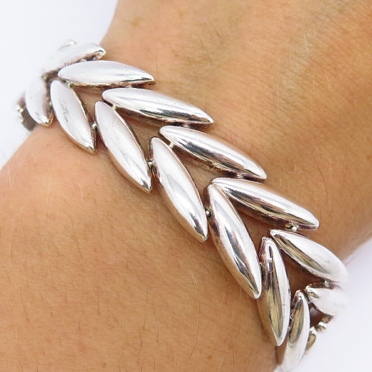 925 Sterling Silver Italy Leaf Wreath Design Link Bracelet 6 3/4"