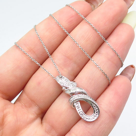 925 Sterling Silver Italy SUN Real White Diamond Ribbon Rolo Chain Necklace 18"