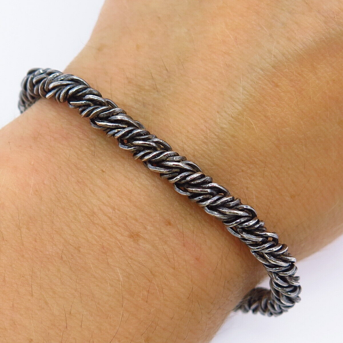 925 Sterling Silver Italy Twisted Woven Design Link Bracelet 6 1/4"