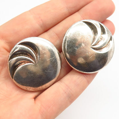 925 Sterling Silver Carved Disk Design Hollow Clip On Earrings