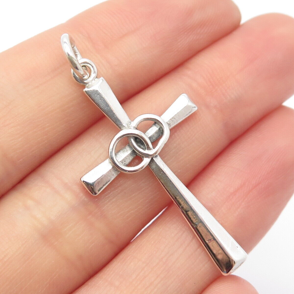 925 Sterling Silver Vintage Mexico JWK Double Circle Religious Cross Pendant