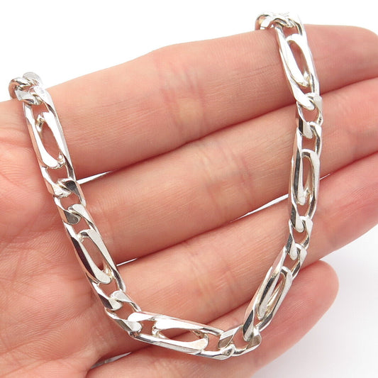 925 Sterling Silver Vintage Italy MWS Figaro Chain Necklace 20"