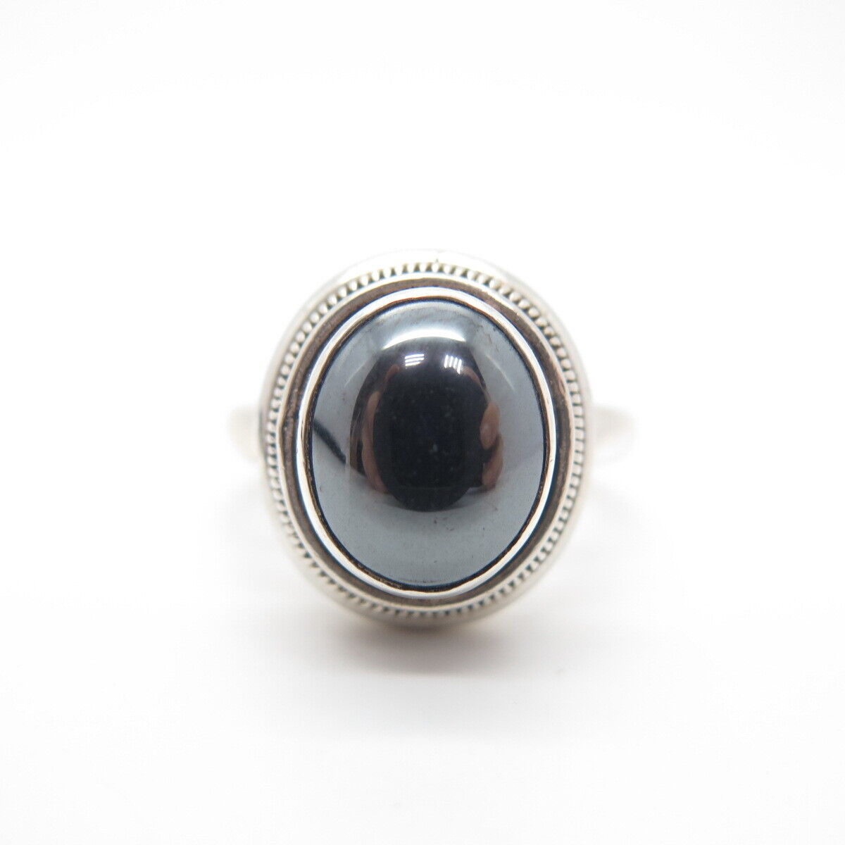 925 Sterling Silver Vintage Real Hematite Gem Oval Ring Size 8.75