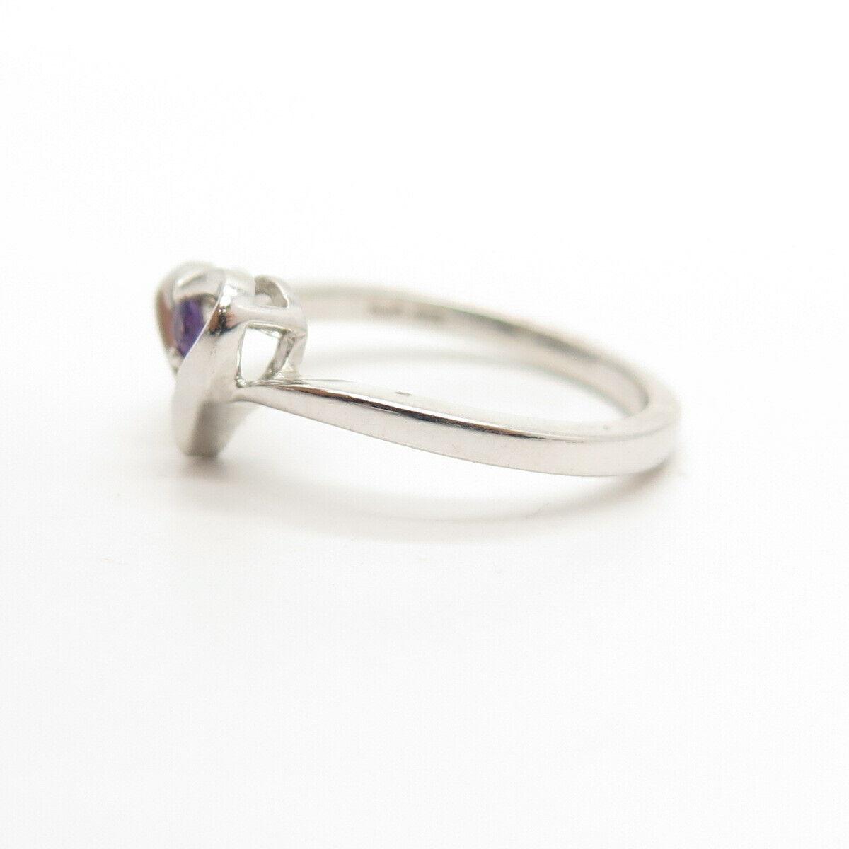 925 Sterling Silver Amethyst Gemstone Open Heart Design Ring