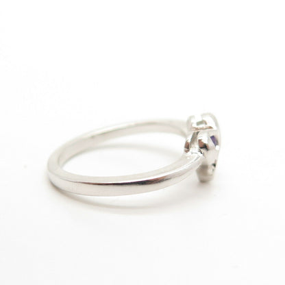 925 Sterling Silver Amethyst Gemstone Open Heart Design Ring