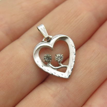 925 Sterling Silver Vintage C Z Open Heart Pendant