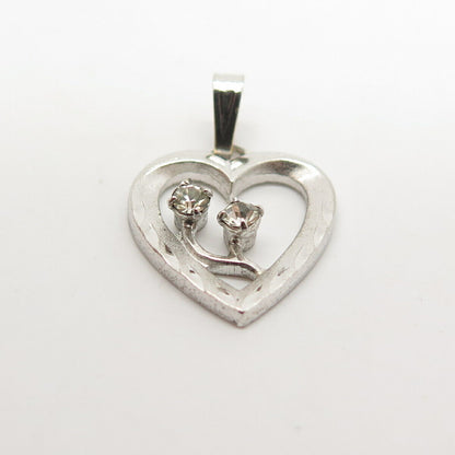 925 Sterling Silver Vintage C Z Open Heart Pendant