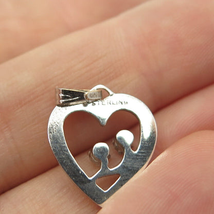 925 Sterling Silver Vintage C Z Open Heart Pendant