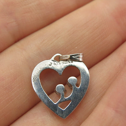 925 Sterling Silver Vintage C Z Open Heart Pendant