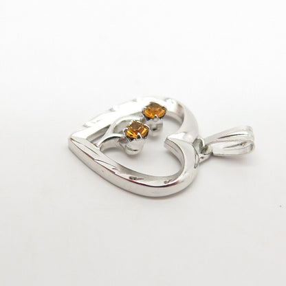 925 Sterling Silver Vintage Citrine-Tone C Z Open Heart Pendant