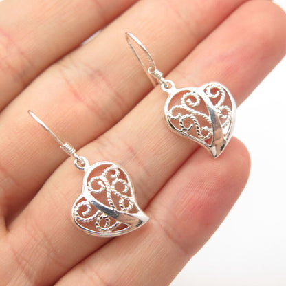 925 Sterling Silver Vintage Ornate Open Heart Earrings