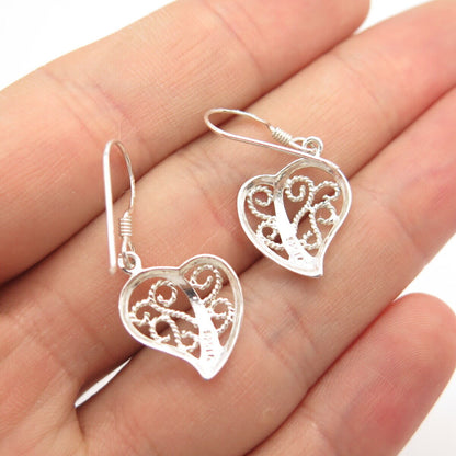 925 Sterling Silver Vintage Ornate Open Heart Earrings
