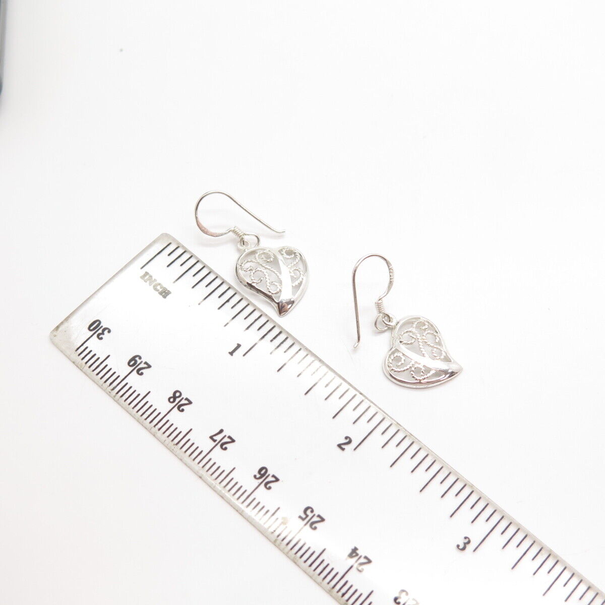 925 Sterling Silver Vintage Ornate Open Heart Earrings