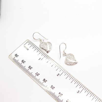 925 Sterling Silver Vintage Ornate Open Heart Earrings