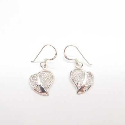 925 Sterling Silver Vintage Ornate Open Heart Earrings