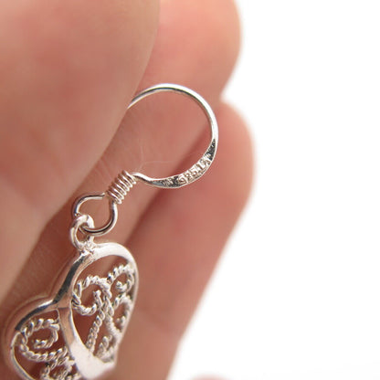 925 Sterling Silver Vintage Ornate Open Heart Earrings