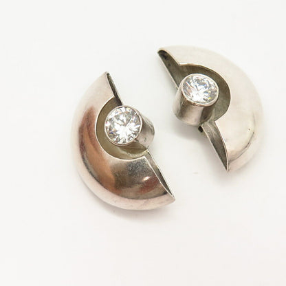 925 Sterling Vintage Mexico Orquidea C Z Modernist Design Clip On Earrings