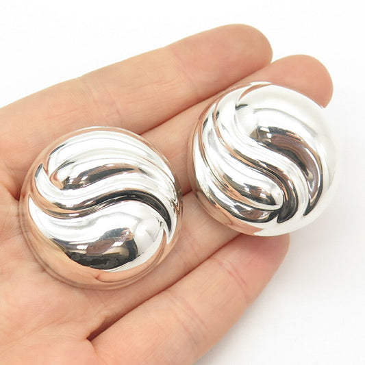 925 Sterling Silver Vintage Mexico Ribbed Hollow Clip On Earrings