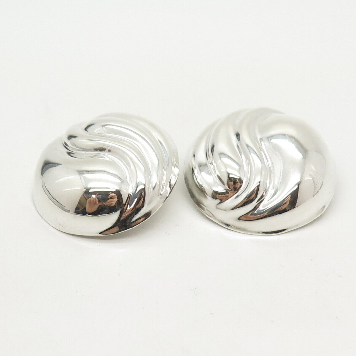 925 Sterling Silver Vintage Mexico Ribbed Hollow Clip On Earrings