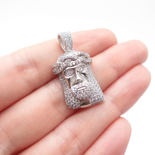 925 Sterling Silver BSI C Z Religious Jesus Face Pendant