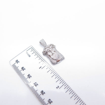 925 Sterling Silver BSI C Z Religious Jesus Face Pendant