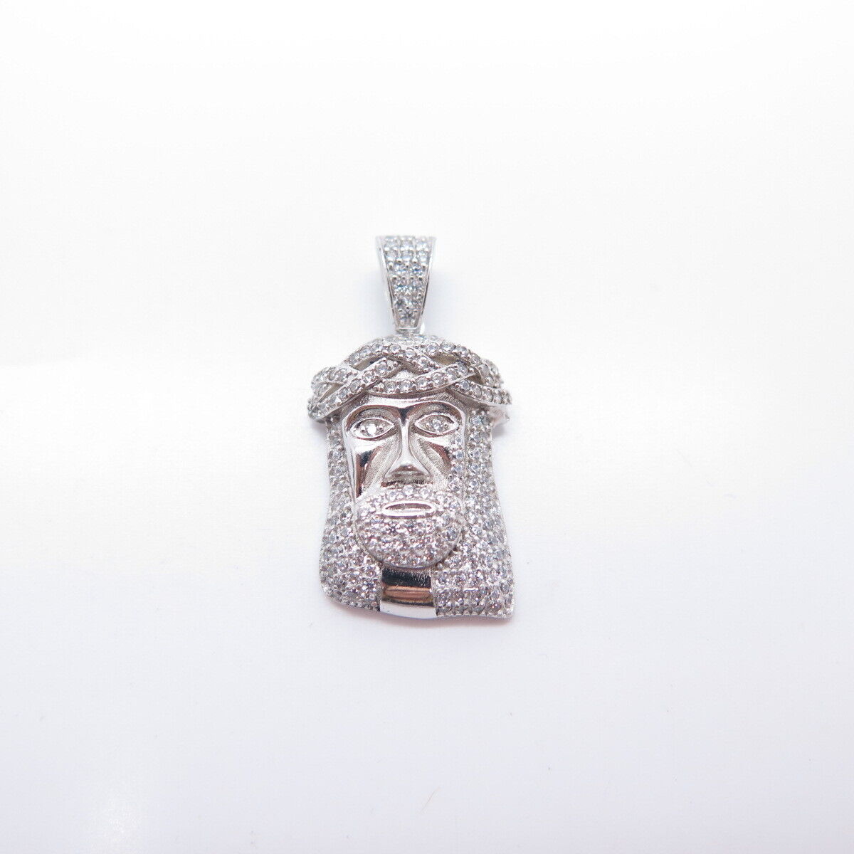 925 Sterling Silver BSI C Z Religious Jesus Face Pendant