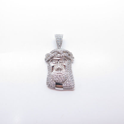 925 Sterling Silver BSI C Z Religious Jesus Face Pendant