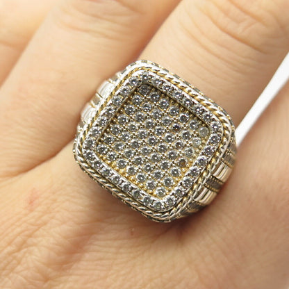 925 Sterling Silver Vintage Pave C Z Signet Ring Size 11