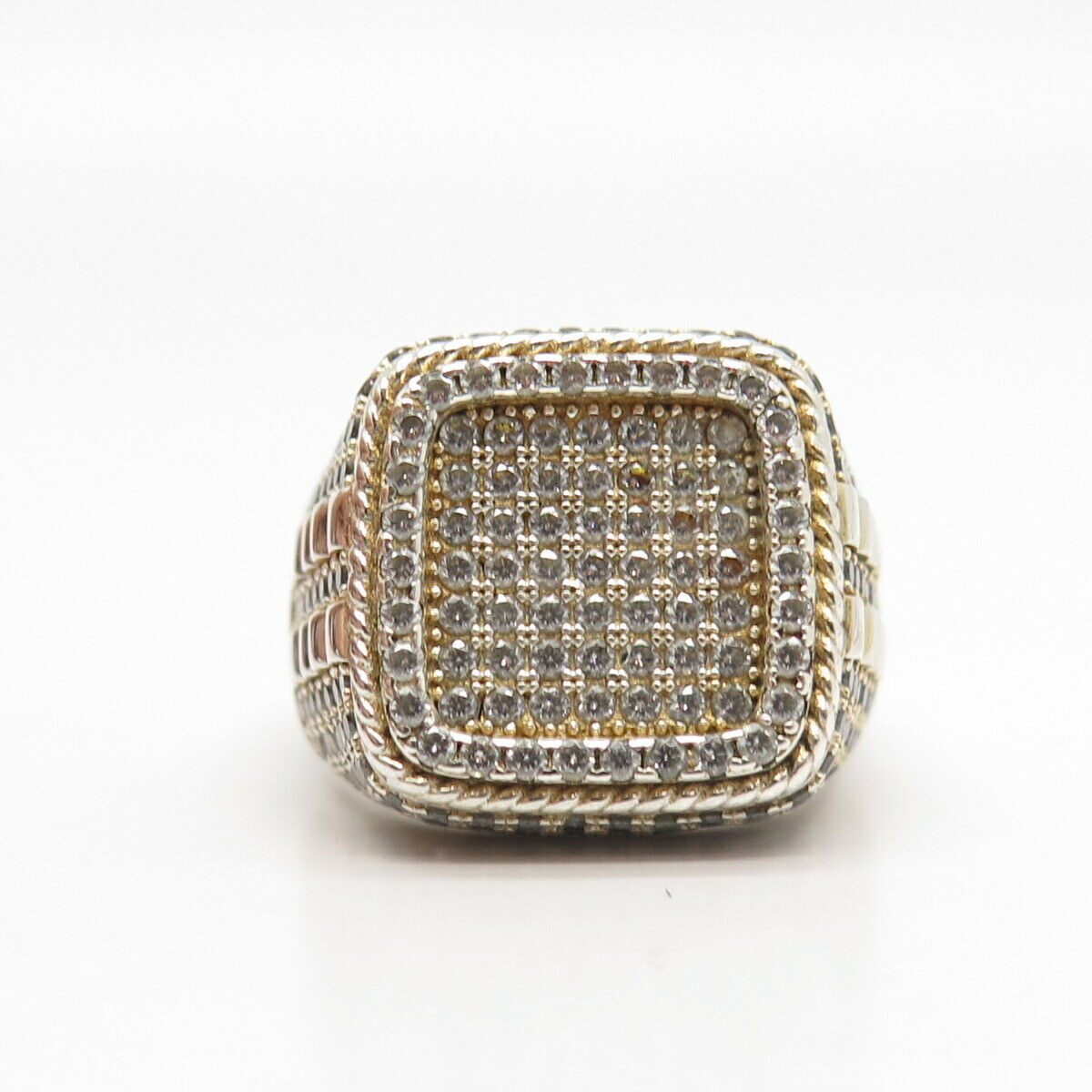 925 Sterling Silver Vintage Pave C Z Signet Ring Size 11