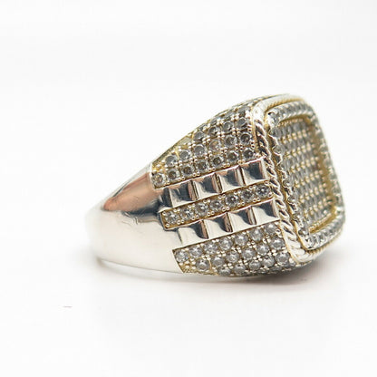 925 Sterling Silver Vintage Pave C Z Signet Ring Size 11