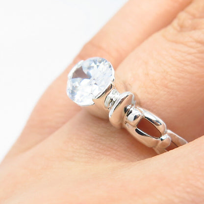 925 Sterling Silver Oval-Cut C Z Ring Size 6.25