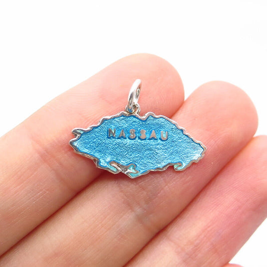 925 Sterling Silver Vintage England Thomas L Mott Enamel Nassau Island Pendant