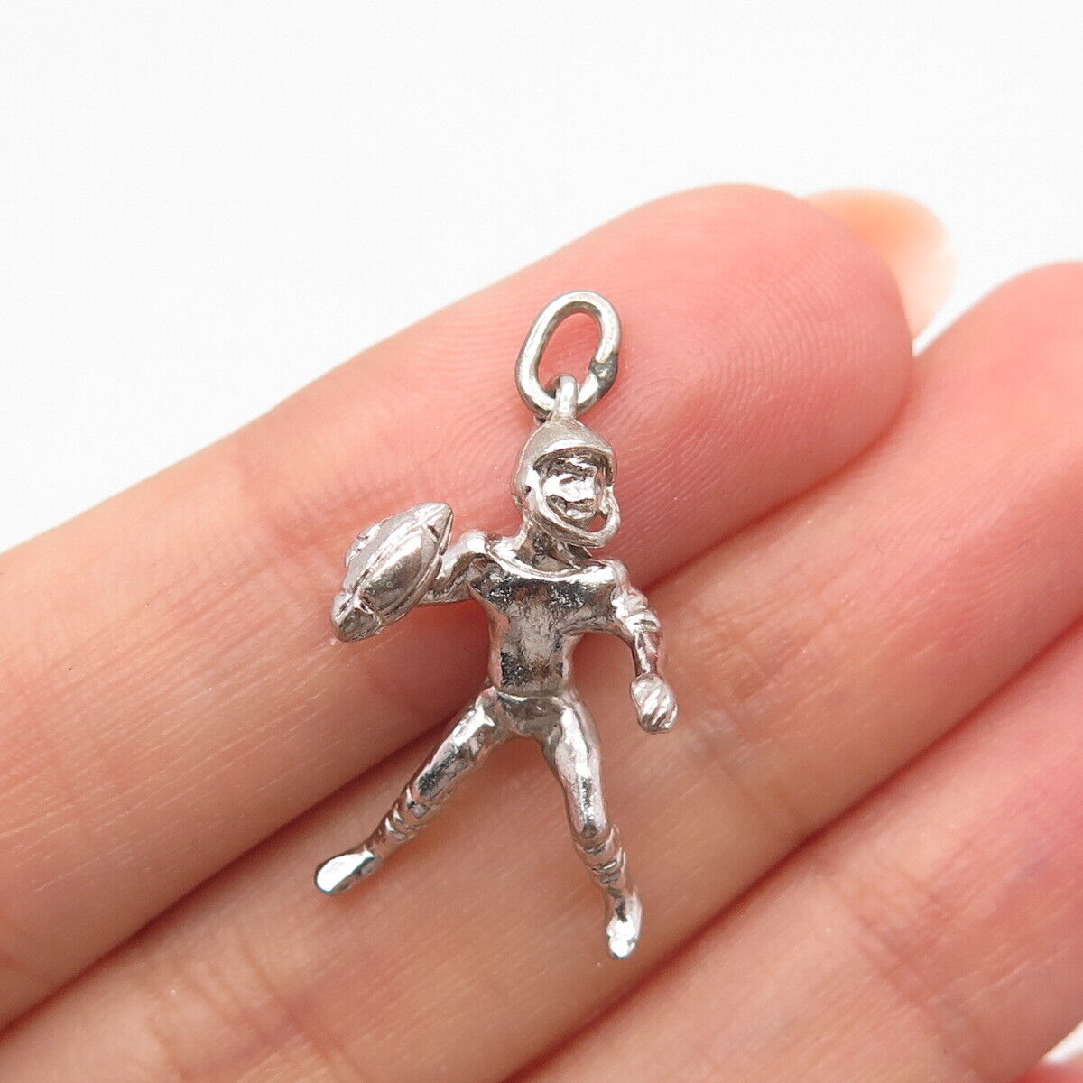 925 Sterling Silver Vintage Rugby Player Charm Pendant