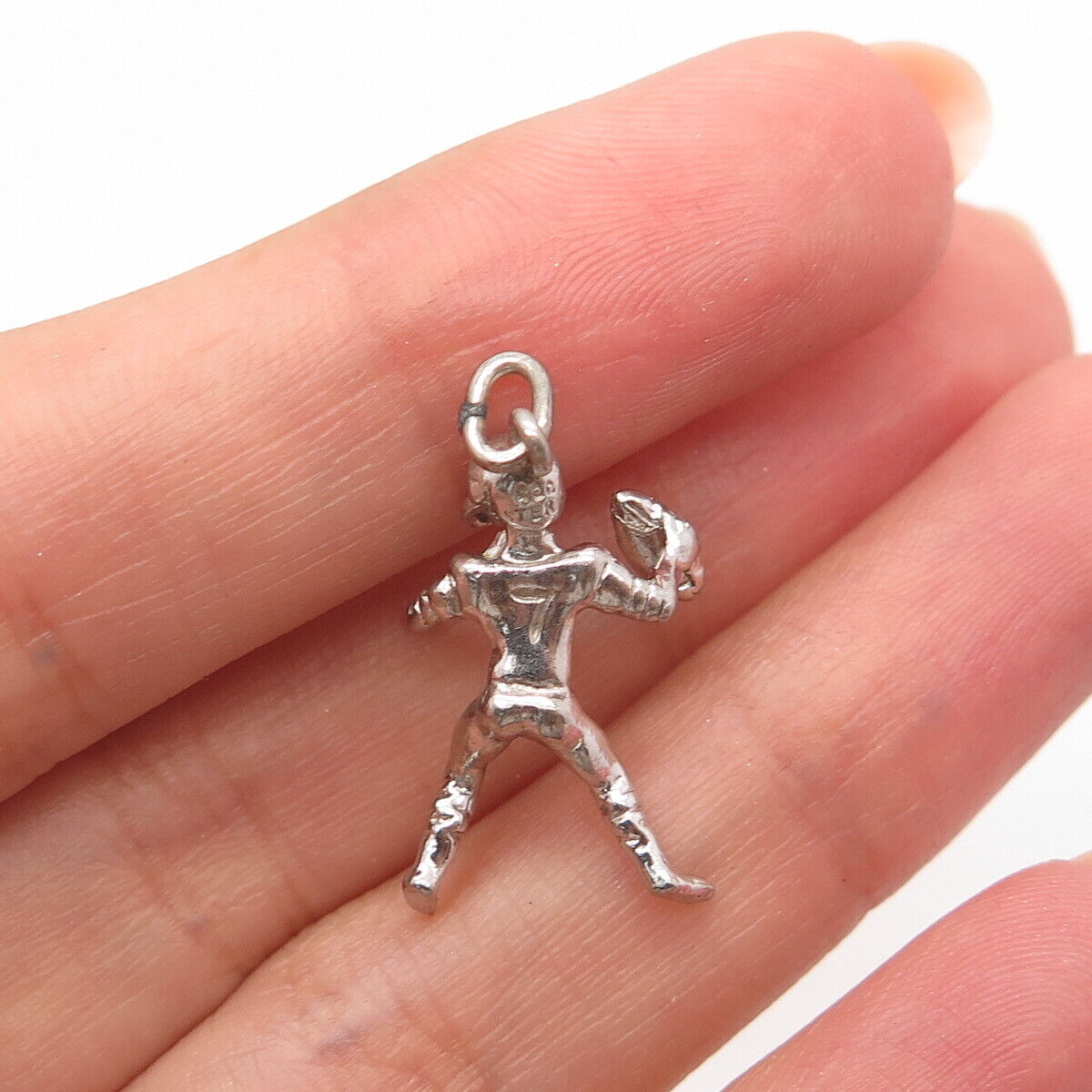 925 Sterling Silver Vintage Rugby Player Charm Pendant