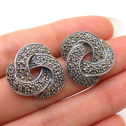 925 Sterling Silver Real Marcasite Gem Knot Design Earrings