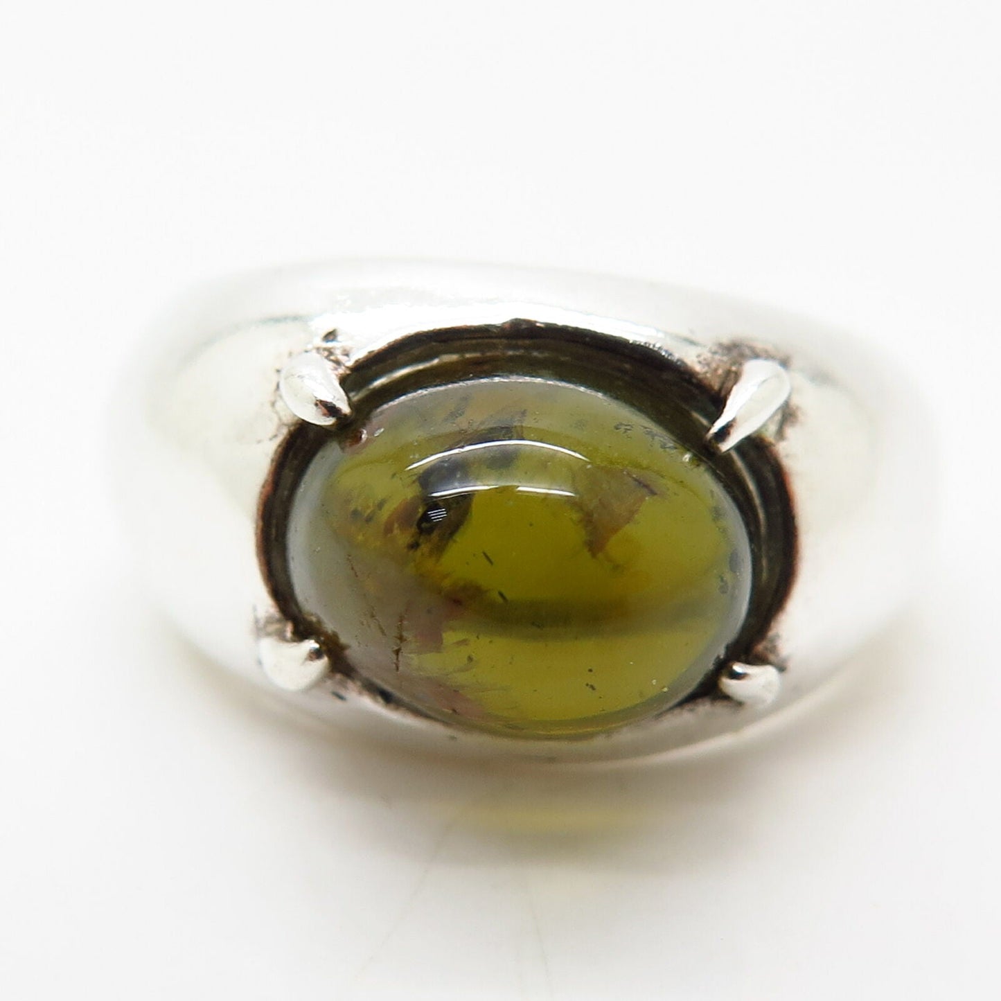 925 Sterling Silver Real Peridot Gemstone Ring Size 8