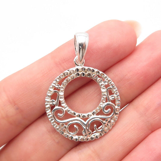 925 Sterling Silver Vintage Swirl Open Round Pendant