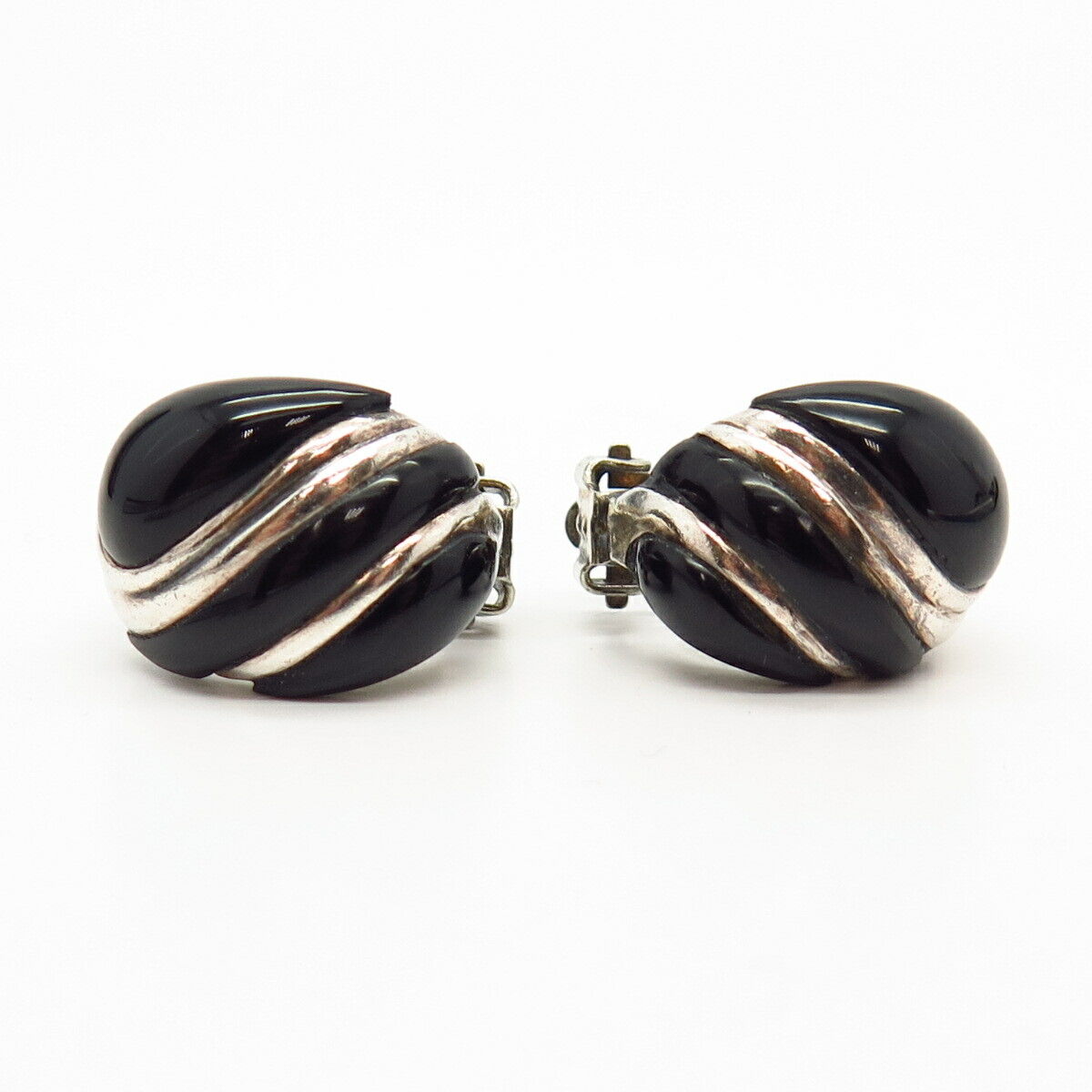 925 Sterling Silver Real Black Onyx Gemstone Clip On Earrings