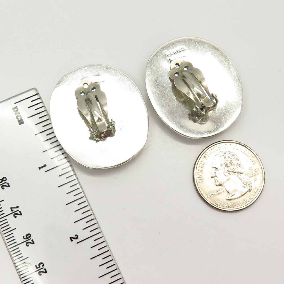 925 Sterling Silver Vintage Mexico Wavy Design Clip On Earrings