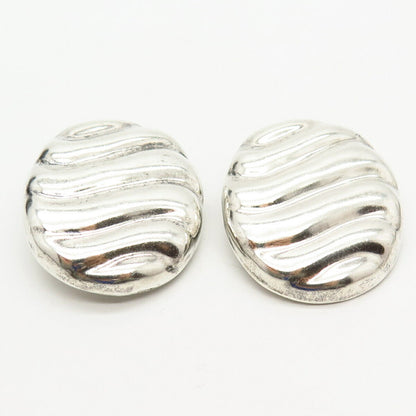 925 Sterling Silver Vintage Mexico Wavy Design Clip On Earrings