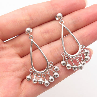 925 Sterling Silver Vintage Beaded Teardrop Dangling Earrings