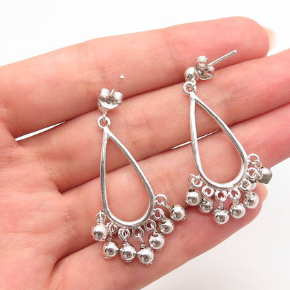 925 Sterling Silver Vintage Beaded Teardrop Dangling Earrings