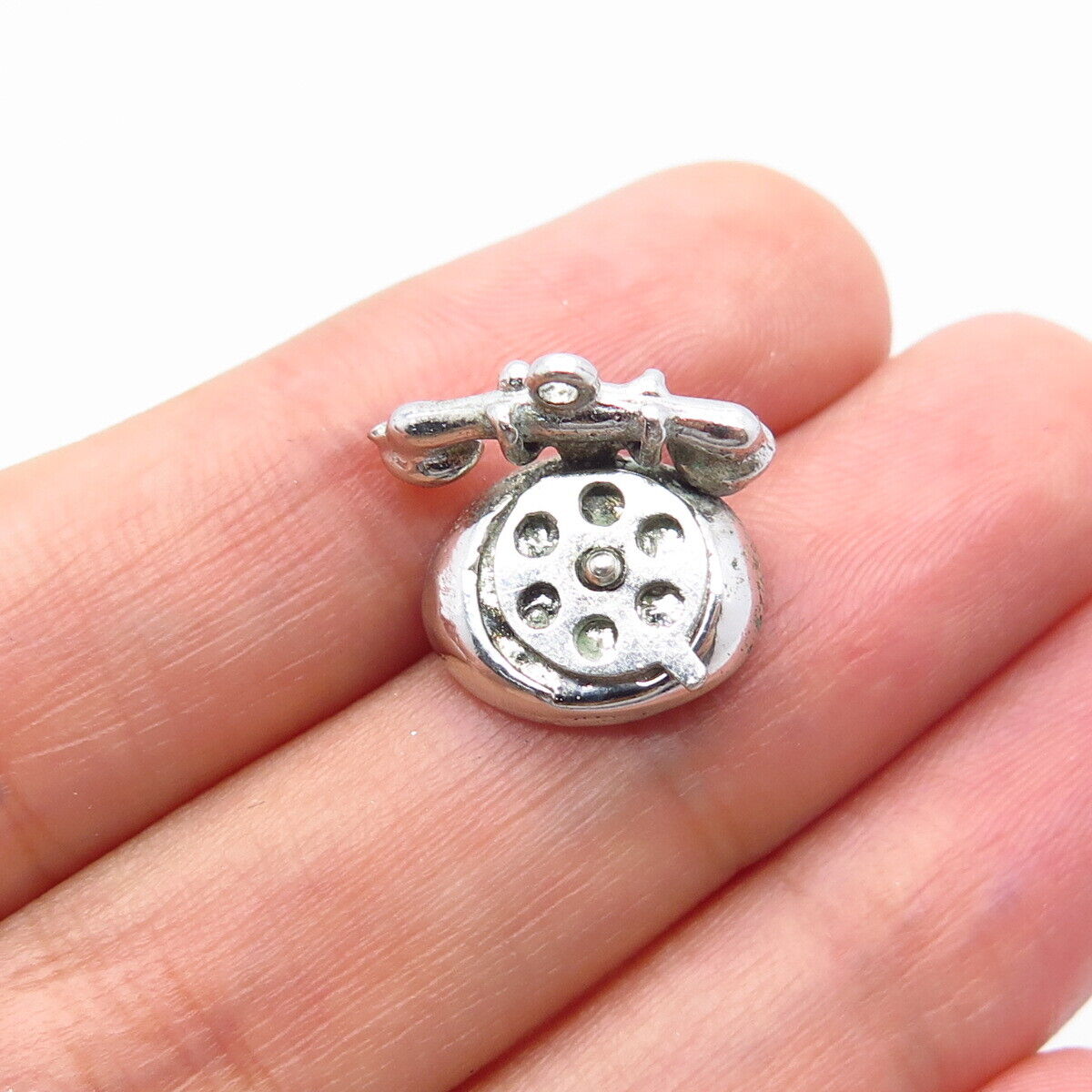 925 Sterling Silver Vintage Retro Phone Movable Charm Pendant