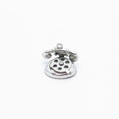 925 Sterling Silver Vintage Retro Phone Movable Charm Pendant