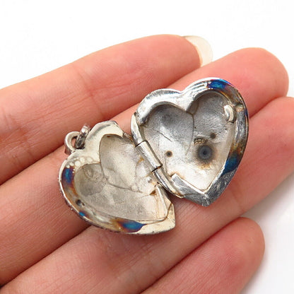 925 Sterling Silver Real Marcasite Gem Heart Locket Pendant