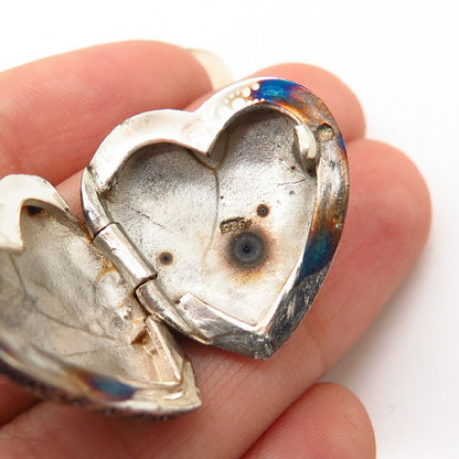 925 Sterling Silver Real Marcasite Gem Heart Locket Pendant