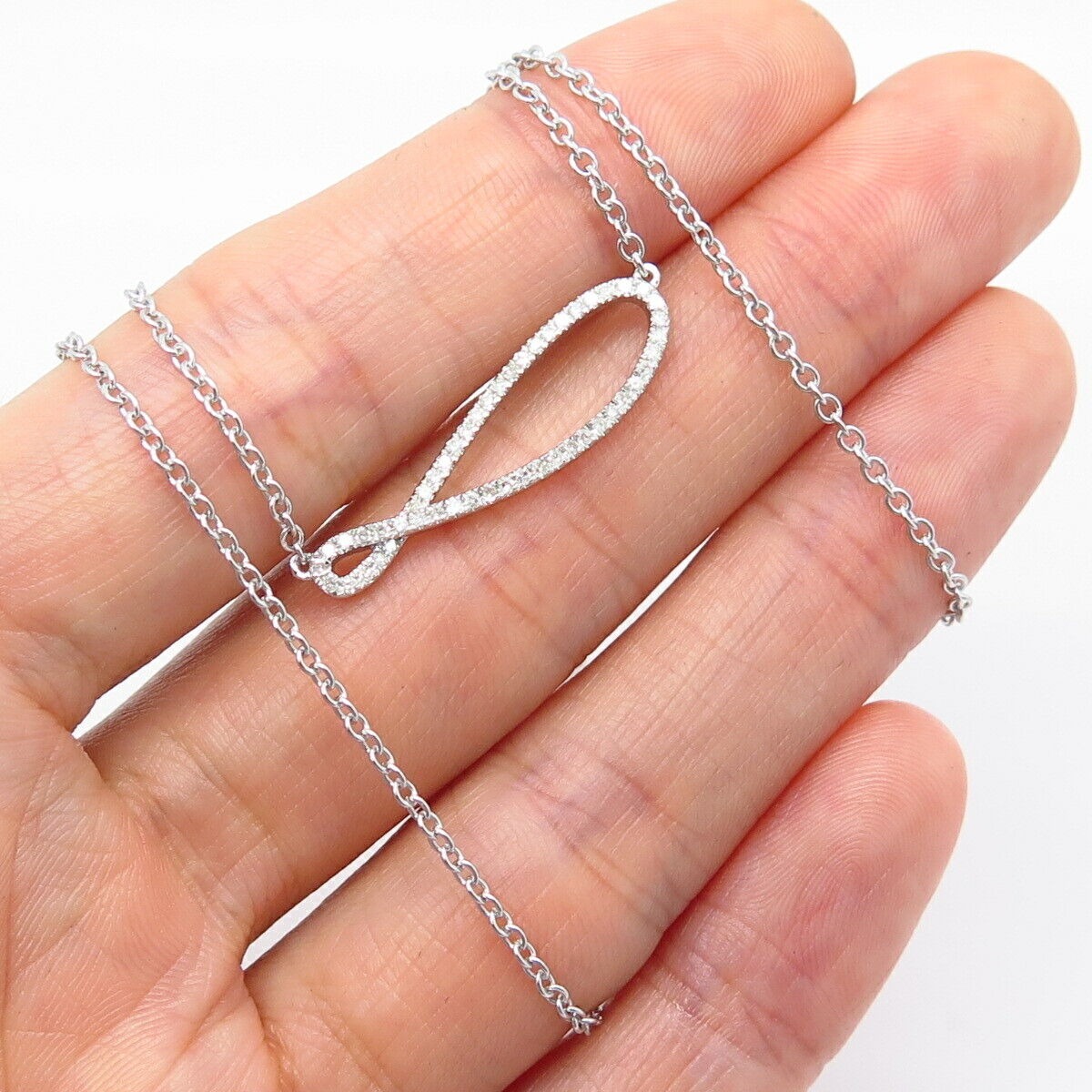 925 Sterling Silver Real Diamond Infinity Design Chain Necklace 17"